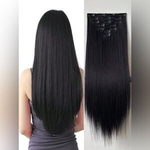 Human hair Blend Long Black hair Extensions Clips